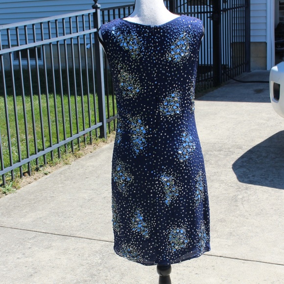 Badgley Mischka navy blue sleeveless sequin dress..... - Picture 3 of 11